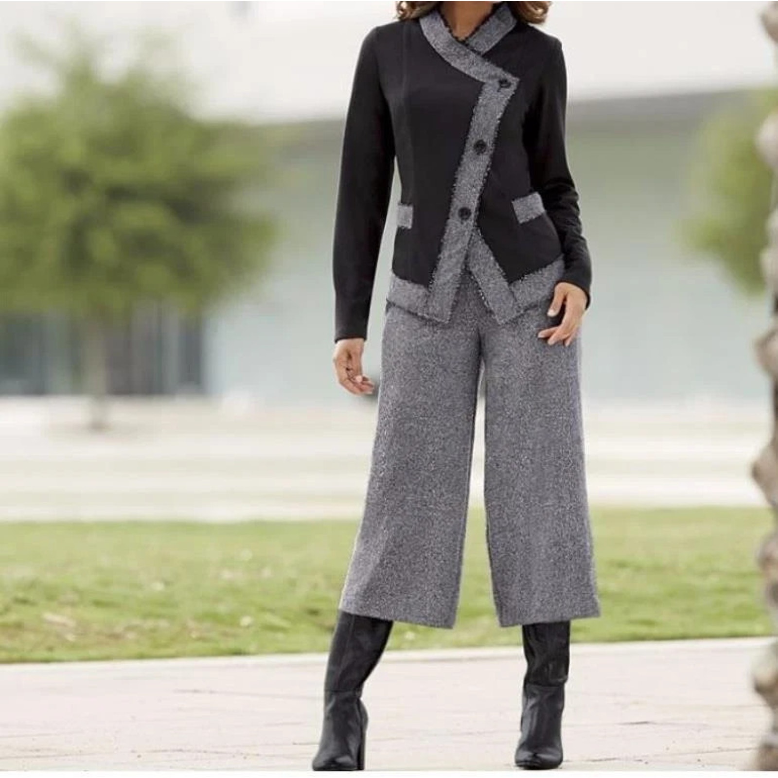 Women's Size 16 Office Business Church Party Tweed Gaucho 2pc Pant Set Suit Plus